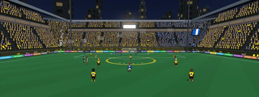 Partido nocturno de torneo europeo con la grada entera de amarillo
